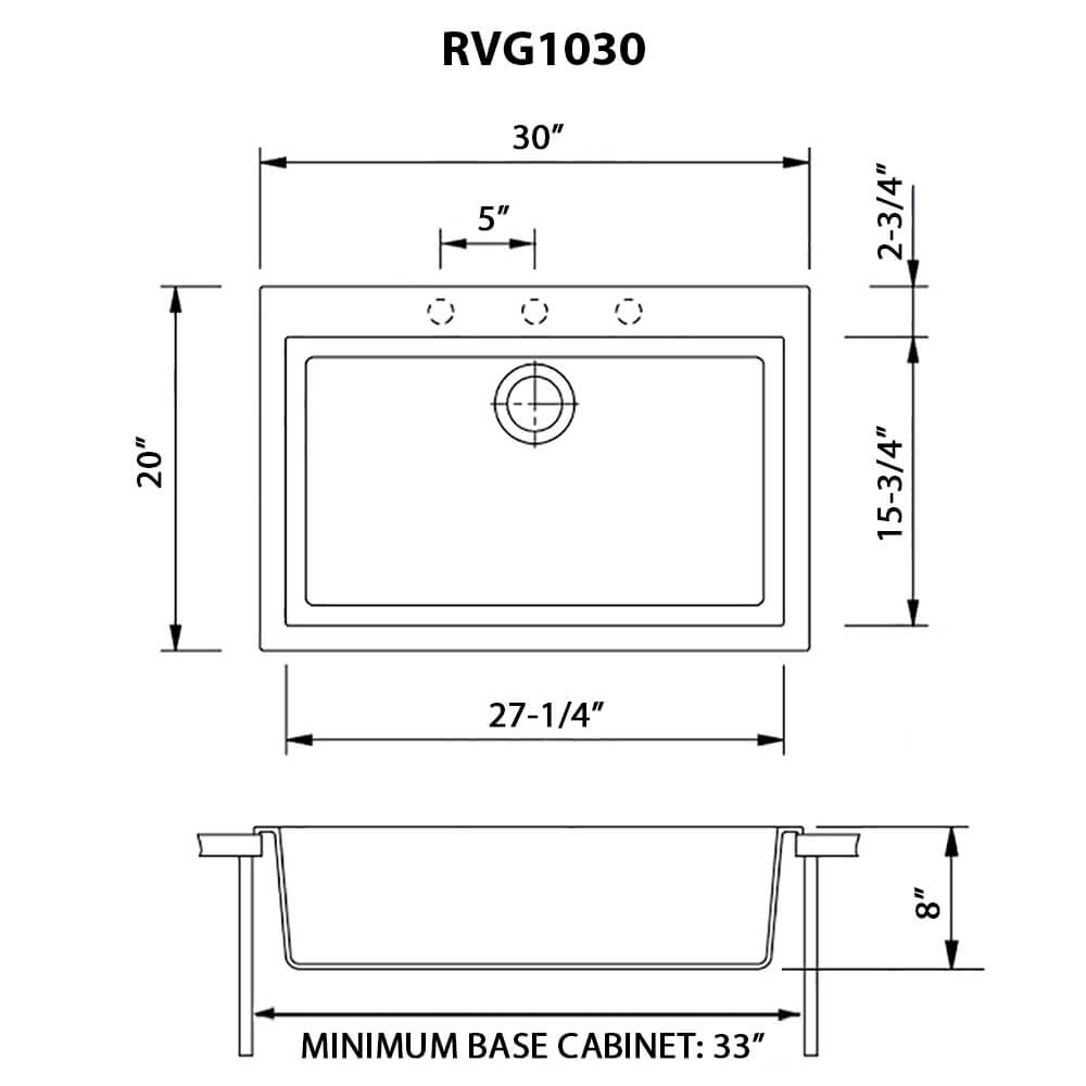 Ruvati 30 x 20 inch epiGranite Drop-in Topmount Granite Composite Single Bowl Kitchen Sink -RVG1030