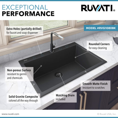 Ruvati 30 x 20 inch epiGranite Drop-in Topmount Granite Composite Single Bowl Kitchen Sink -RVG1030