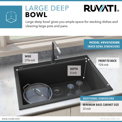 Ruvati 30 x 20 inch epiGranite Drop-in Topmount Granite Composite Single Bowl Kitchen Sink -RVG1030