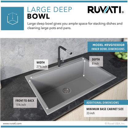 Ruvati 30 x 20 inch epiGranite Drop-in Topmount Granite Composite Single Bowl Kitchen Sink -RVG1030