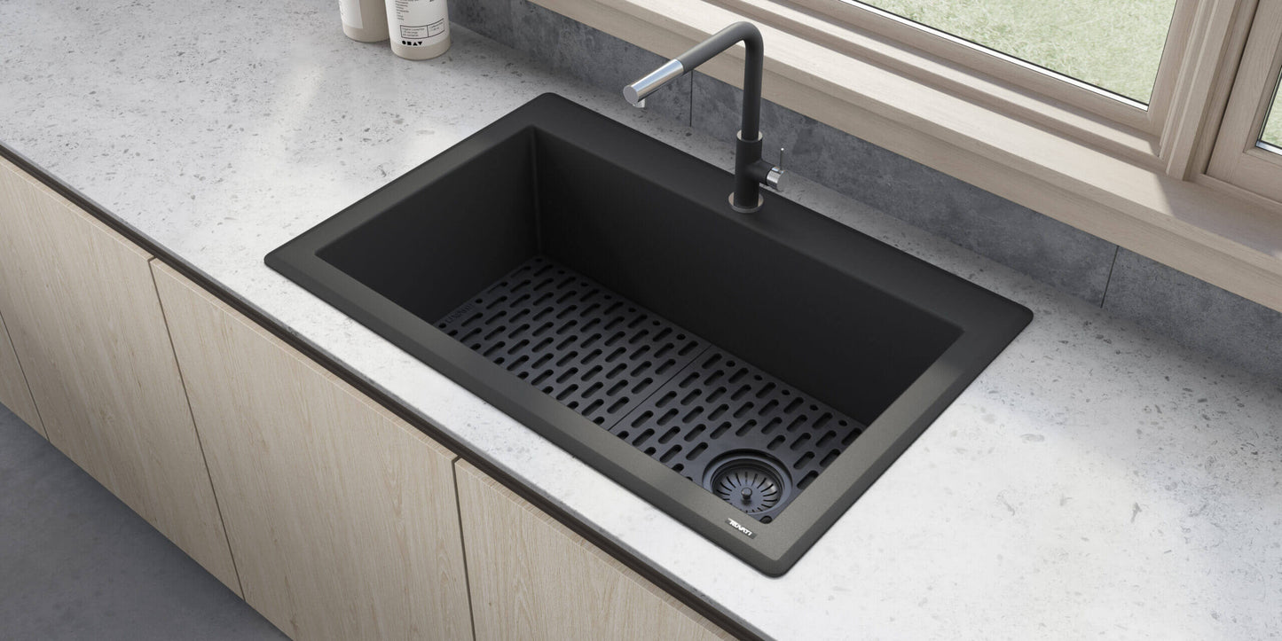 Ruvati 33 x 22 inch epiGranite Drop-in Topmount Granite Composite Single Bowl Kitchen Sink - RVG1033