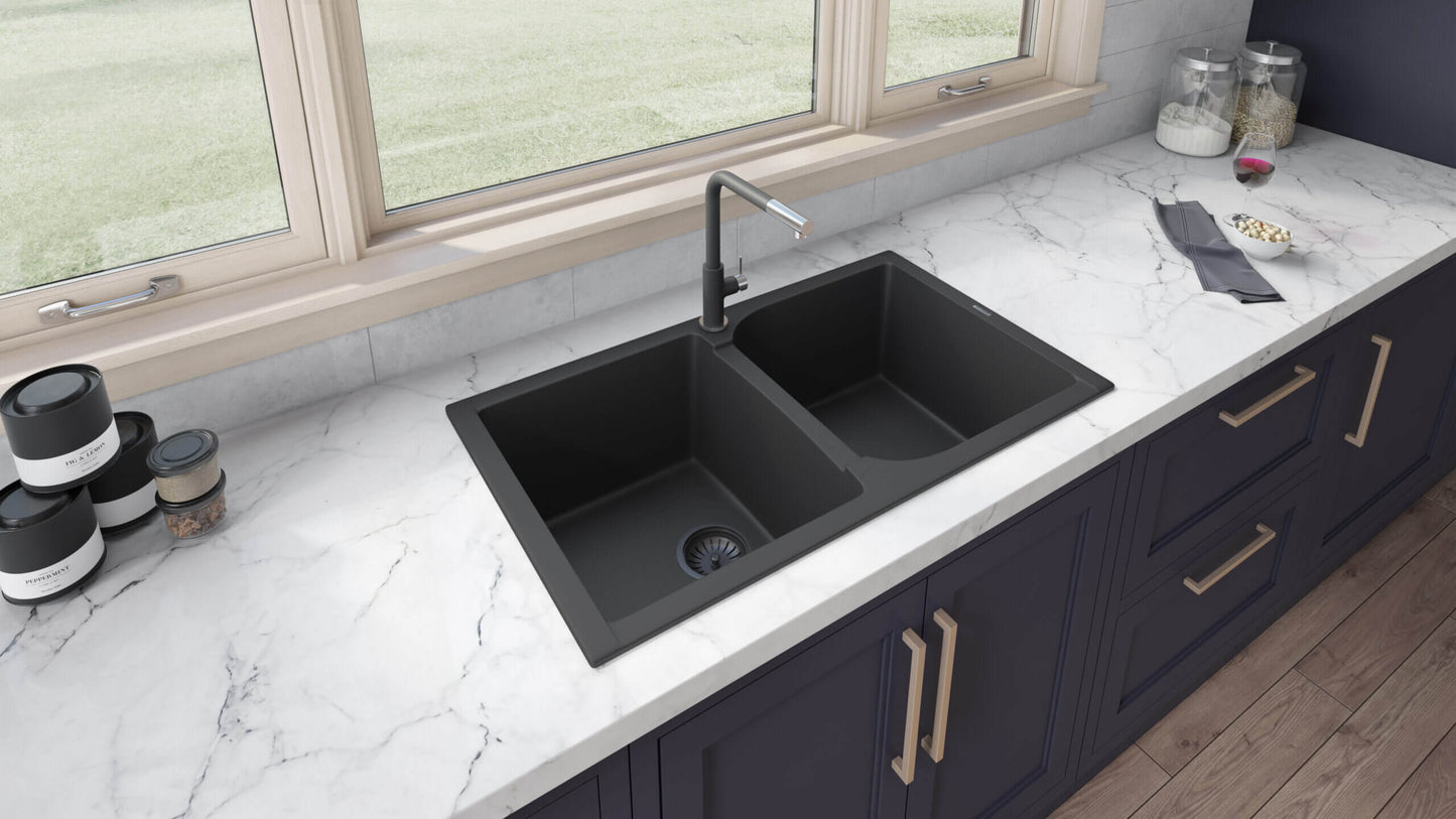 Ruvati 34 x 20 inch epiGranite Dual-Mount Granite Composite Double Bowl Kitchen Sink - RVG1319