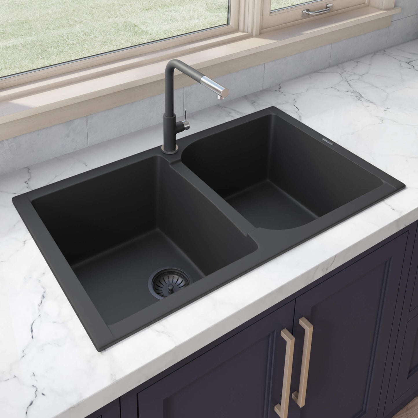 Ruvati 34 x 20 inch epiGranite Dual-Mount Granite Composite Double Bowl Kitchen Sink - RVG1319