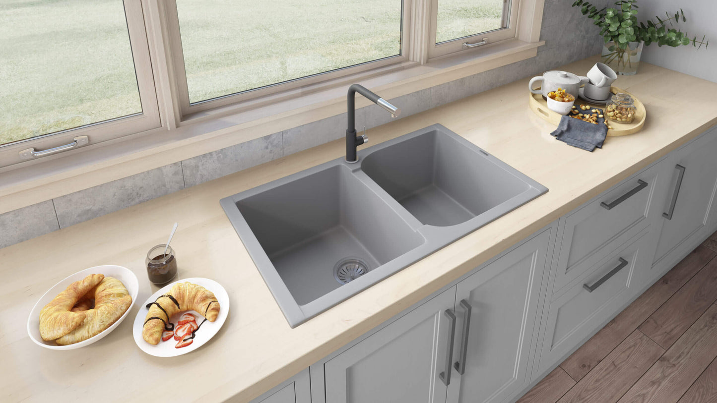 Ruvati 34 x 20 inch epiGranite Dual-Mount Granite Composite Double Bowl Kitchen Sink - RVG1319