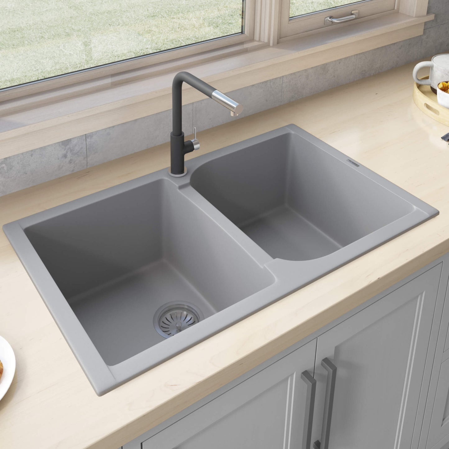 Ruvati 34 x 20 inch epiGranite Dual-Mount Granite Composite Double Bowl Kitchen Sink - RVG1319