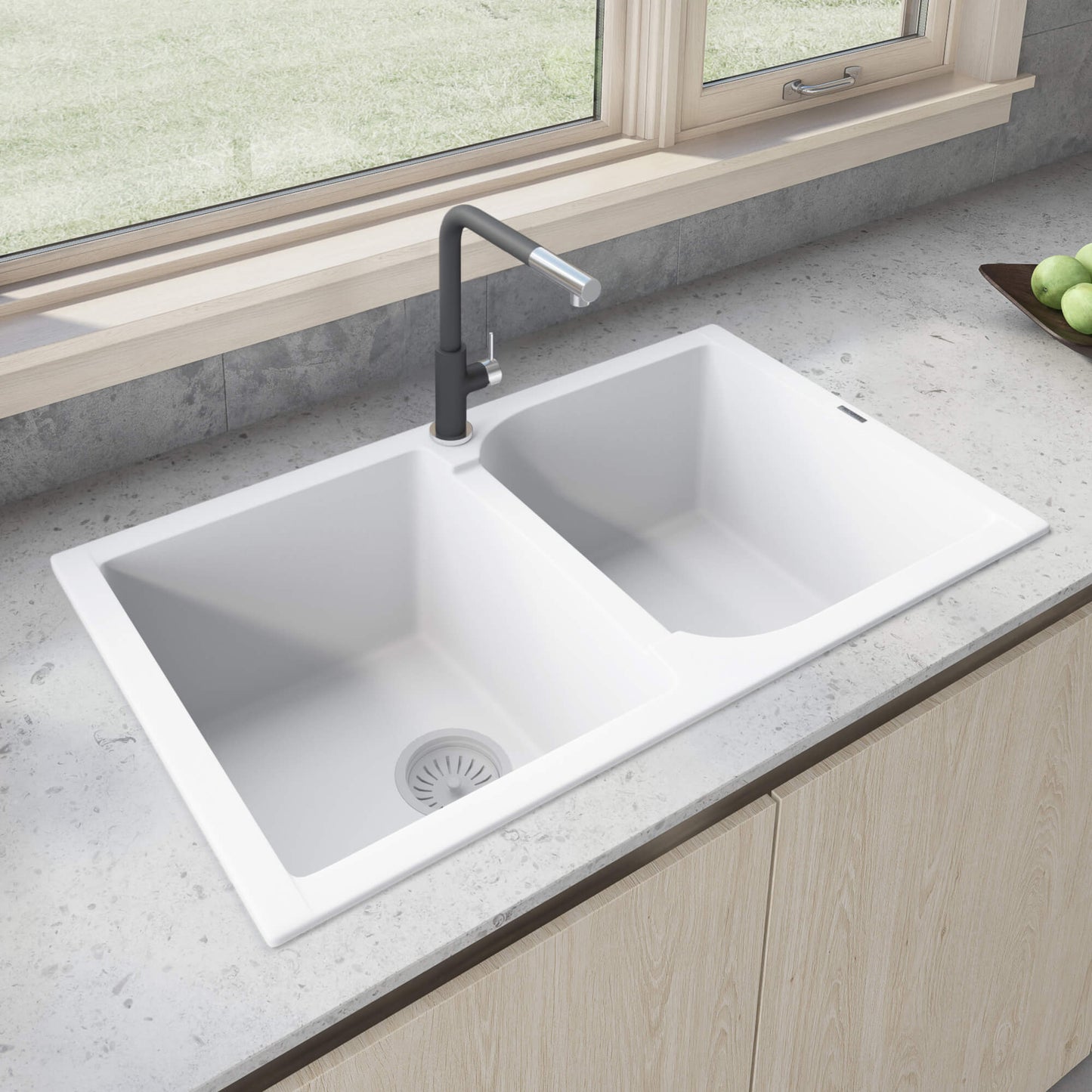 Ruvati 34 x 20 inch epiGranite Dual-Mount Granite Composite Double Bowl Kitchen Sink - RVG1319