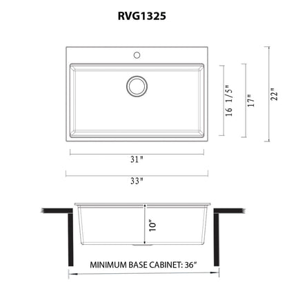 Ruvati 33-inch epiRock Workstation Topmount Kitchen Sink - RVG1325