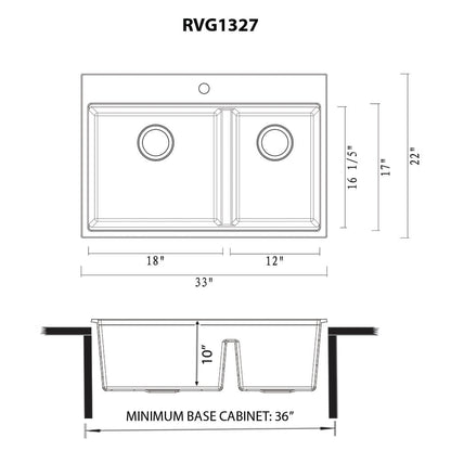 Ruvati 33-inch epiRock Workstation Double Bowl Topmount Kitchen Sink - RVG1327