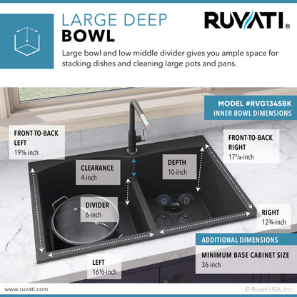 Ruvati 33 x 22 inch epiGranite Drop-in Topmount Granite Composite Double Bowl Kitchen Sink - RVG1345