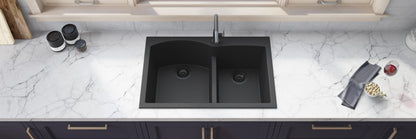 Ruvati 33 x 22 inch epiGranite Drop-in Topmount Granite Composite Double Bowl Kitchen Sink - RVG1345