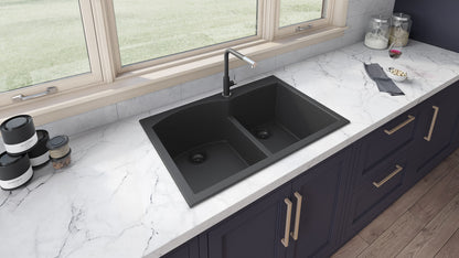 Ruvati 33 x 22 inch epiGranite Drop-in Topmount Granite Composite Double Bowl Kitchen Sink - RVG1345