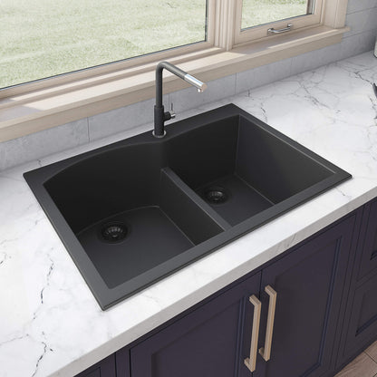 Ruvati 33 x 22 inch epiGranite Drop-in Topmount Granite Composite Double Bowl Kitchen Sink - RVG1345