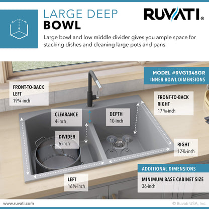 Ruvati 33 x 22 inch epiGranite Drop-in Topmount Granite Composite Double Bowl Kitchen Sink - RVG1345