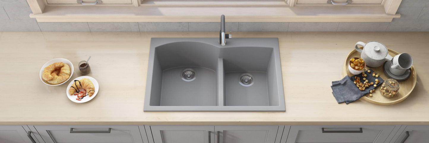 Ruvati 33 x 22 inch epiGranite Drop-in Topmount Granite Composite Double Bowl Kitchen Sink - RVG1345