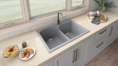 Ruvati 33 x 22 inch epiGranite Drop-in Topmount Granite Composite Double Bowl Kitchen Sink - RVG1345