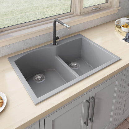 Ruvati 33 x 22 inch epiGranite Drop-in Topmount Granite Composite Double Bowl Kitchen Sink - RVG1345