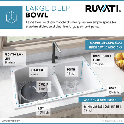 Ruvati 33 x 22 inch epiGranite Drop-in Topmount Granite Composite Double Bowl Kitchen Sink - RVG1345