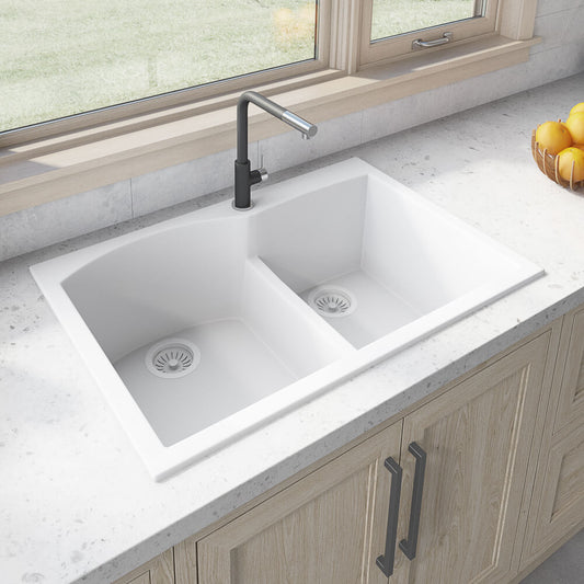 Ruvati 33 x 22 inch epiGranite Drop-in Topmount Granite Composite Double Bowl Kitchen Sink - RVG1345