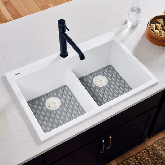 Ruvati 33 x 22 inch epiGranite Drop-in TopMount Granite Composite Double Bowl Low Divide Kitchen Sink - RVG1385