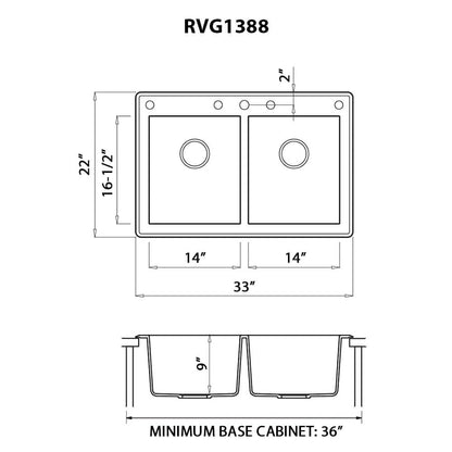 Ruvati 33 x 22 inch epiGranite Dual-Mount Granite Composite Double Bowl Kitchen Sink - RVG1388