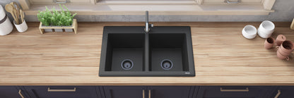 Ruvati 33 x 22 inch epiGranite Dual-Mount Granite Composite Double Bowl Kitchen Sink - RVG1388