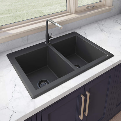 Ruvati 33 x 22 inch epiGranite Dual-Mount Granite Composite Double Bowl Kitchen Sink - RVG1388