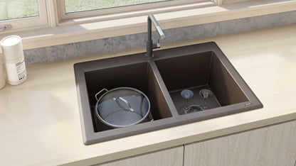 Ruvati 33 x 22 inch epiGranite Dual-Mount Granite Composite Double Bowl Kitchen Sink - RVG1388