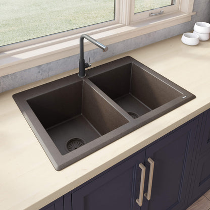 Ruvati 33 x 22 inch epiGranite Dual-Mount Granite Composite Double Bowl Kitchen Sink - RVG1388