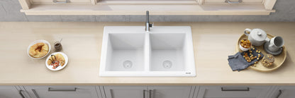 Ruvati 33 x 22 inch epiGranite Dual-Mount Granite Composite Double Bowl Kitchen Sink - RVG1388