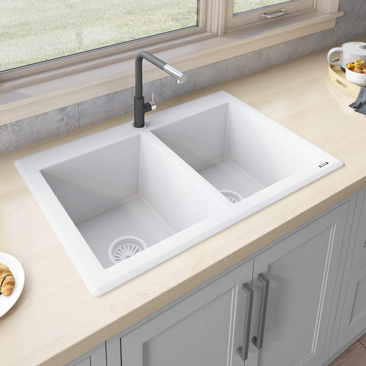 Ruvati 33 x 22 inch epiGranite Dual-Mount Granite Composite Double Bowl Kitchen Sink - RVG1388