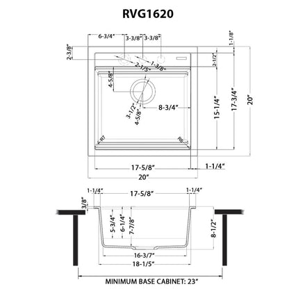 Ruvati 21 x 17 inch Granite Composite Undermount Single Bowl Wet Bar Prep Sink - RVG2022