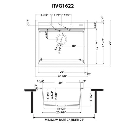 Ruvati 23-inch epiCube Granite Composite Workstation Drop-in Topmount Wet Bar Prep Sink - RVG1622