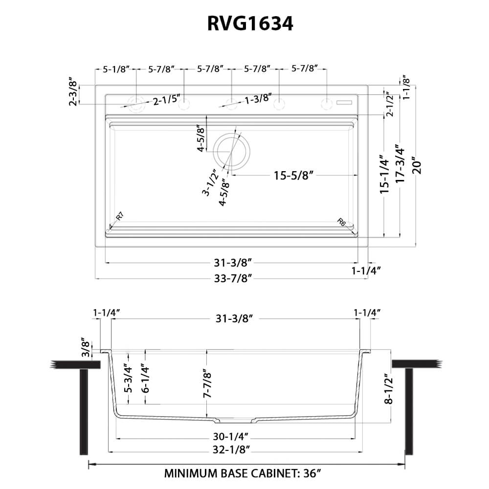 Ruvati 34-inch epiCube Granite Composite Workstation Drop-in Topmount Kitchen Sink - RVG1634