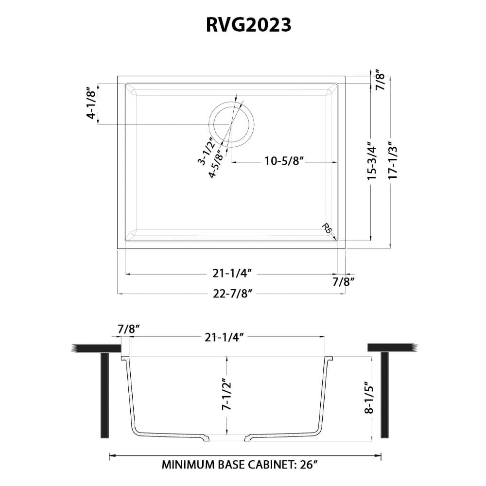 Ruvati 23 x 17 inch Granite Composite Undermount Single Bowl Kitchen Sink - RVG2023