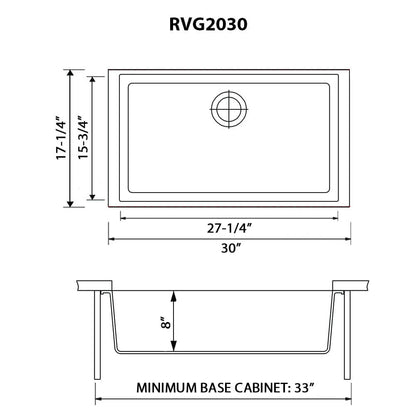 Ruvati 27 x 18 inch Granite Composite Undermount Single Bowl Kitchen Sink - RVG2027