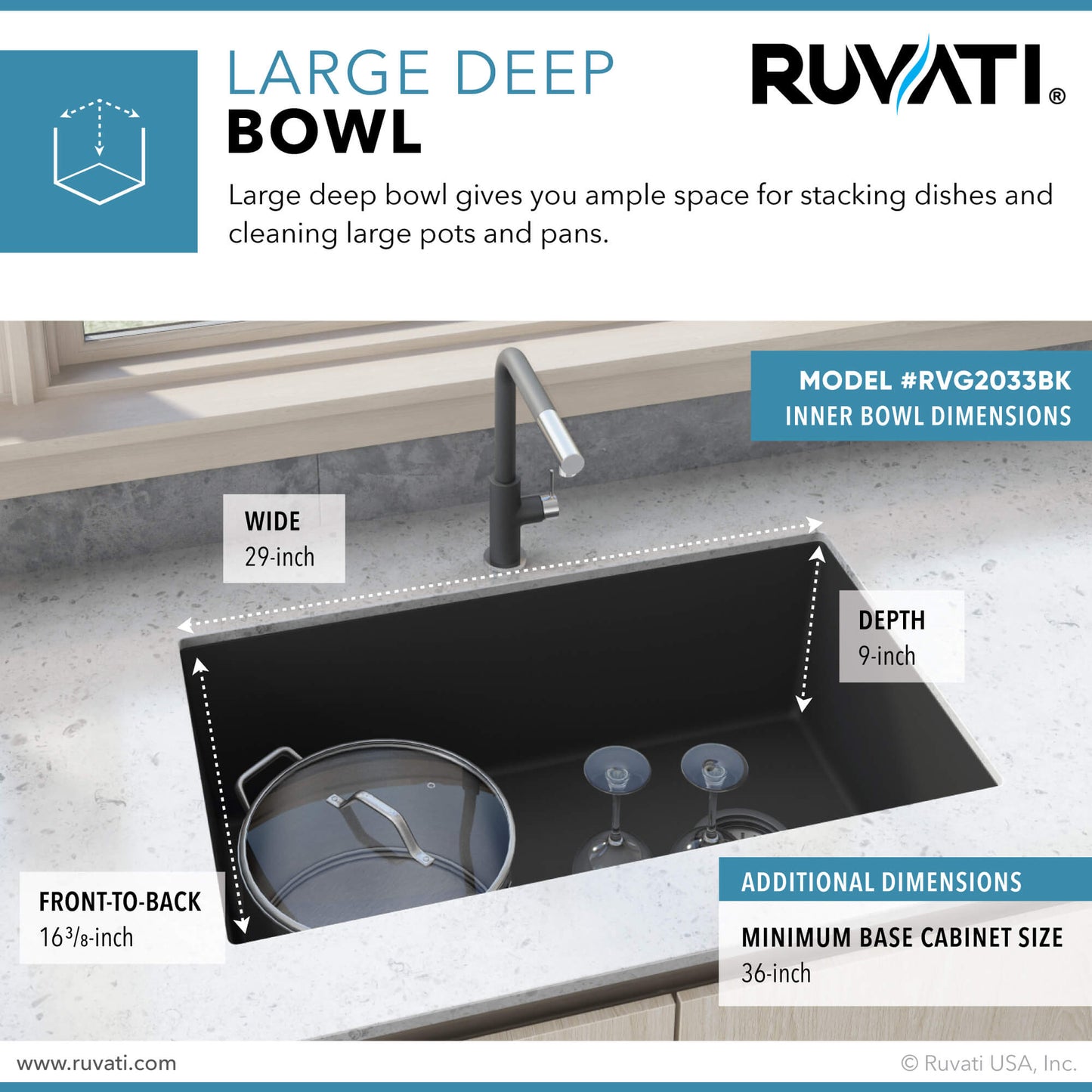 Ruvati 32 x 19 inch epiGranite Undermount Granite Composite Single Bowl Kitchen Sink - RVG2033