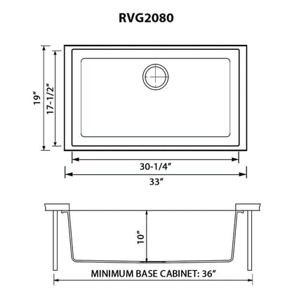 Ruvati 33 x 19 inch Granite Composite Undermount Single Bowl Kitchen Sink - RVG2080