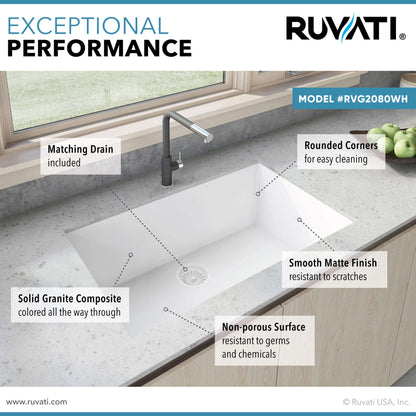 Ruvati 33 x 19 inch Granite Composite Undermount Single Bowl Kitchen Sink - RVG2080