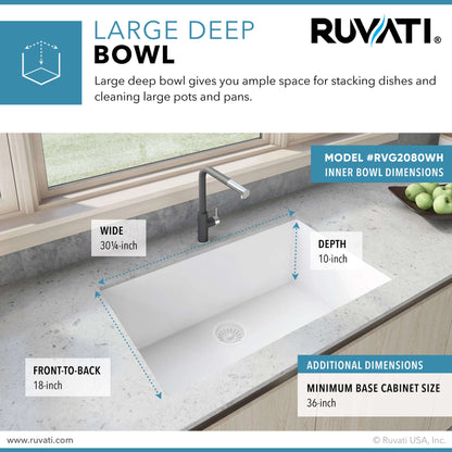 Ruvati 33 x 19 inch Granite Composite Undermount Single Bowl Kitchen Sink - RVG2080