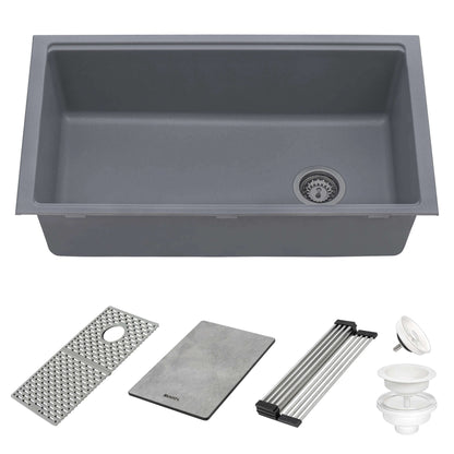 Ruvati 33-inch Granite Composite Workstation Undermount Kitchen Sink Single Bowl - RVG2302