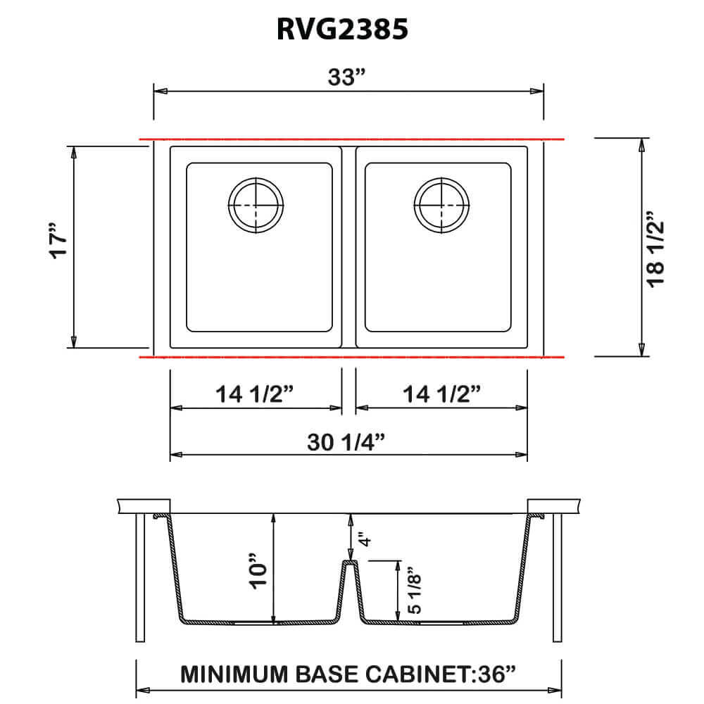 Ruvati 33 x 19 inch Granite Composite Undermount Double Bowl Low Divide Kitchen Sink - RVG2385