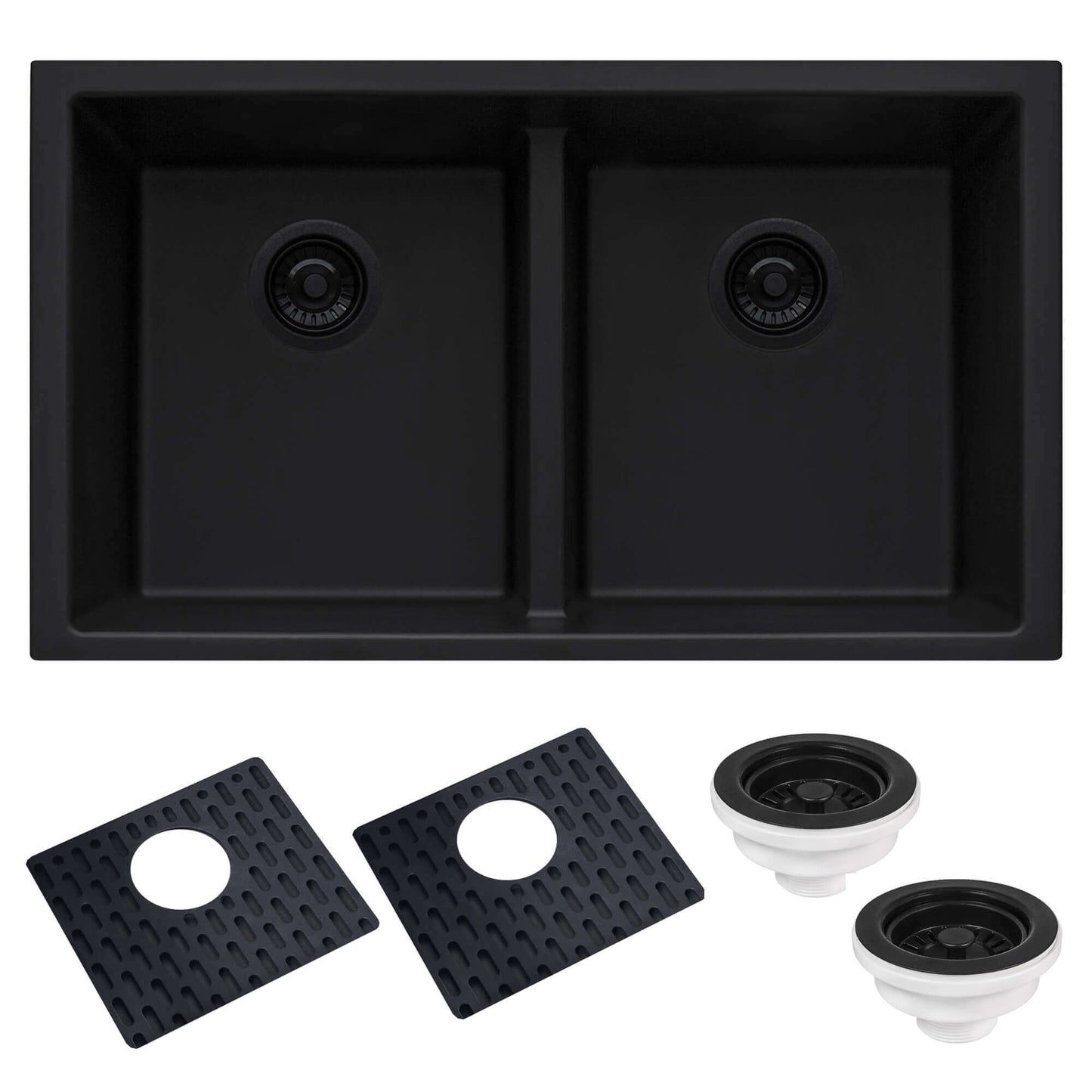 Ruvati 33 x 19 inch Granite Composite Undermount Double Bowl Low Divide Kitchen Sink - RVG2385