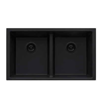 Ruvati 33 x 19 inch Granite Composite Undermount Double Bowl Low Divide Kitchen Sink - RVG2385