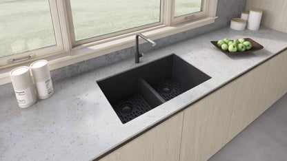 Ruvati 33 x 19 inch Granite Composite Undermount Double Bowl Low Divide Kitchen Sink - RVG2385