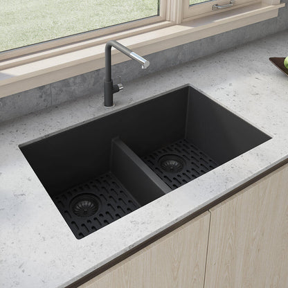 Ruvati 33 x 19 inch Granite Composite Undermount Double Bowl Low Divide Kitchen Sink - RVG2385