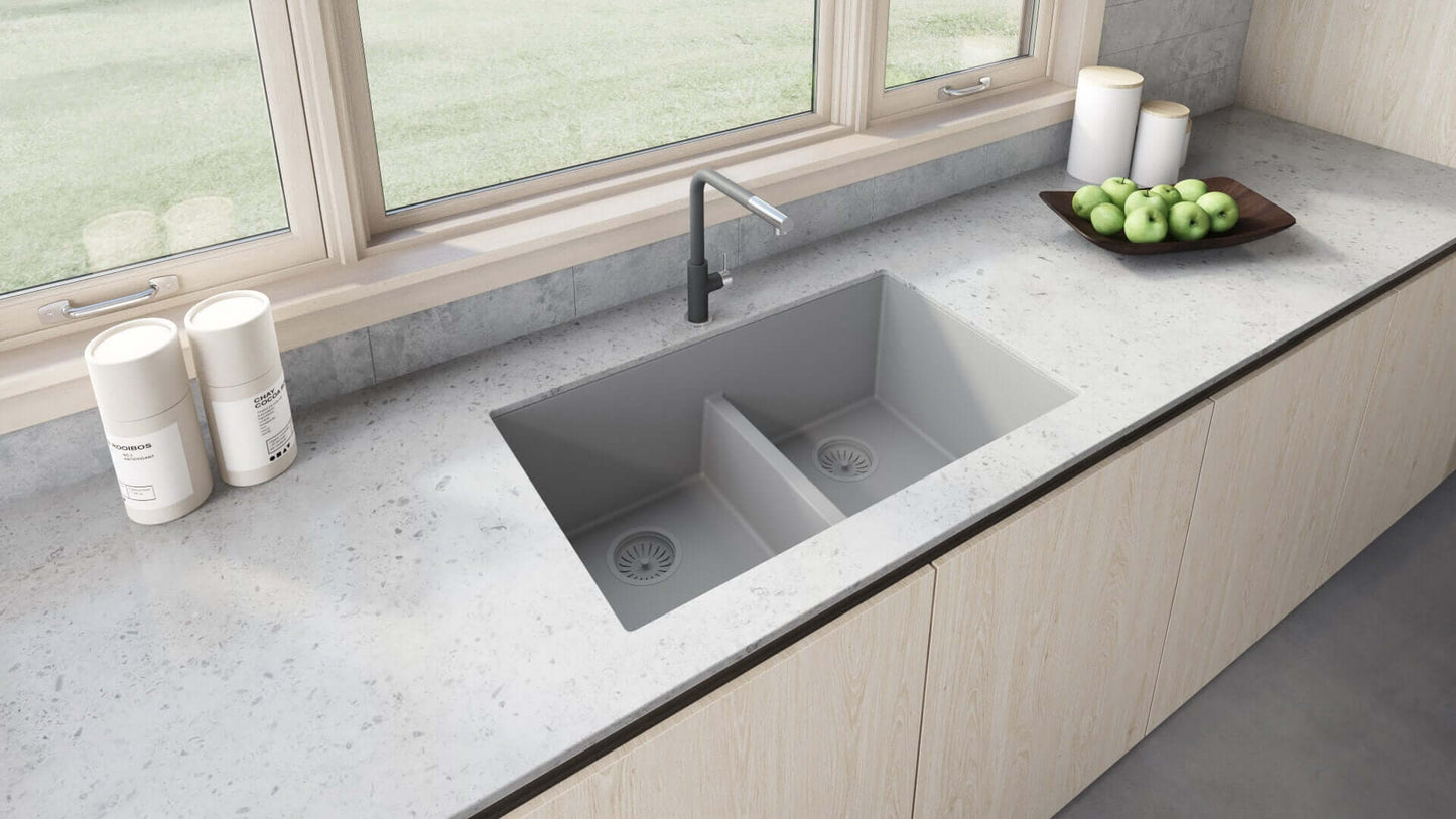 Ruvati 33 x 19 inch Granite Composite Undermount Double Bowl Low Divide Kitchen Sink - RVG2385