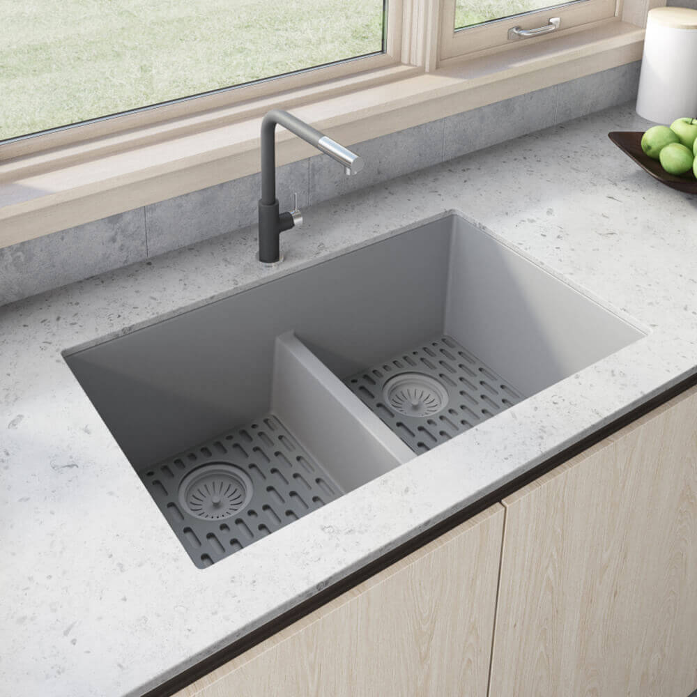 Ruvati 33 x 19 inch Granite Composite Undermount Double Bowl Low Divide Kitchen Sink - RVG2385