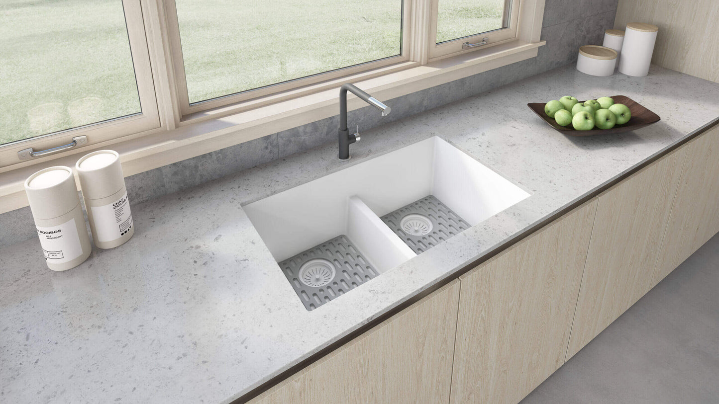 Ruvati 33 x 19 inch Granite Composite Undermount Double Bowl Low Divide Kitchen Sink - RVG2385