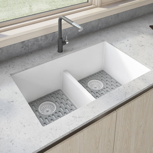 Ruvati 33 x 19 inch Granite Composite Undermount Double Bowl Low Divide Kitchen Sink - RVG2385