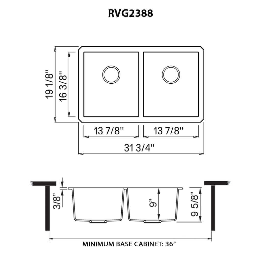 Ruvati 32 x 19 inch Granite Composite Undermount Double Bowl Kitchen Sink - RVG2388